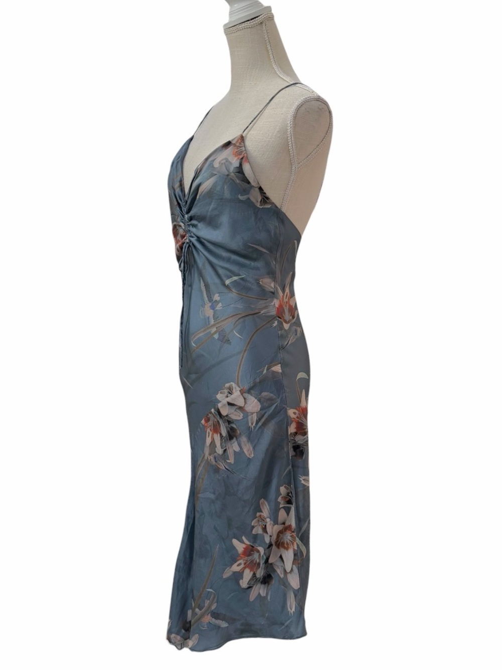 AllSaints Alexia Kuroyuri Blue Floral Silk Blend Midi Dress Size 4 - Picture 9 of 16